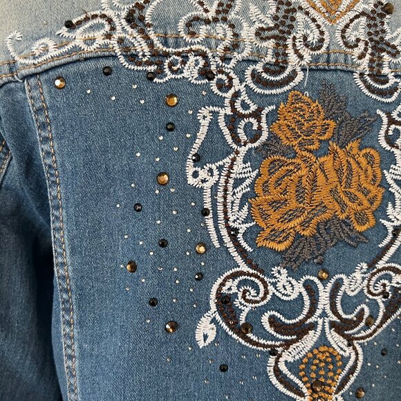 Isabel Hayley Women's Size 14 Vintage Wash Embroidered Beaded Denim Jacket - Picture 10 of 13